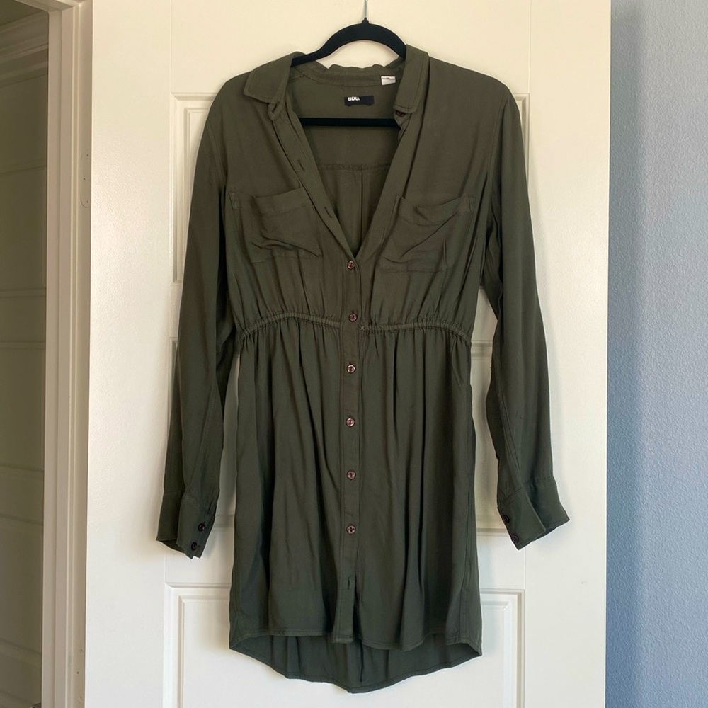 BDG army green, long sleeve dress.